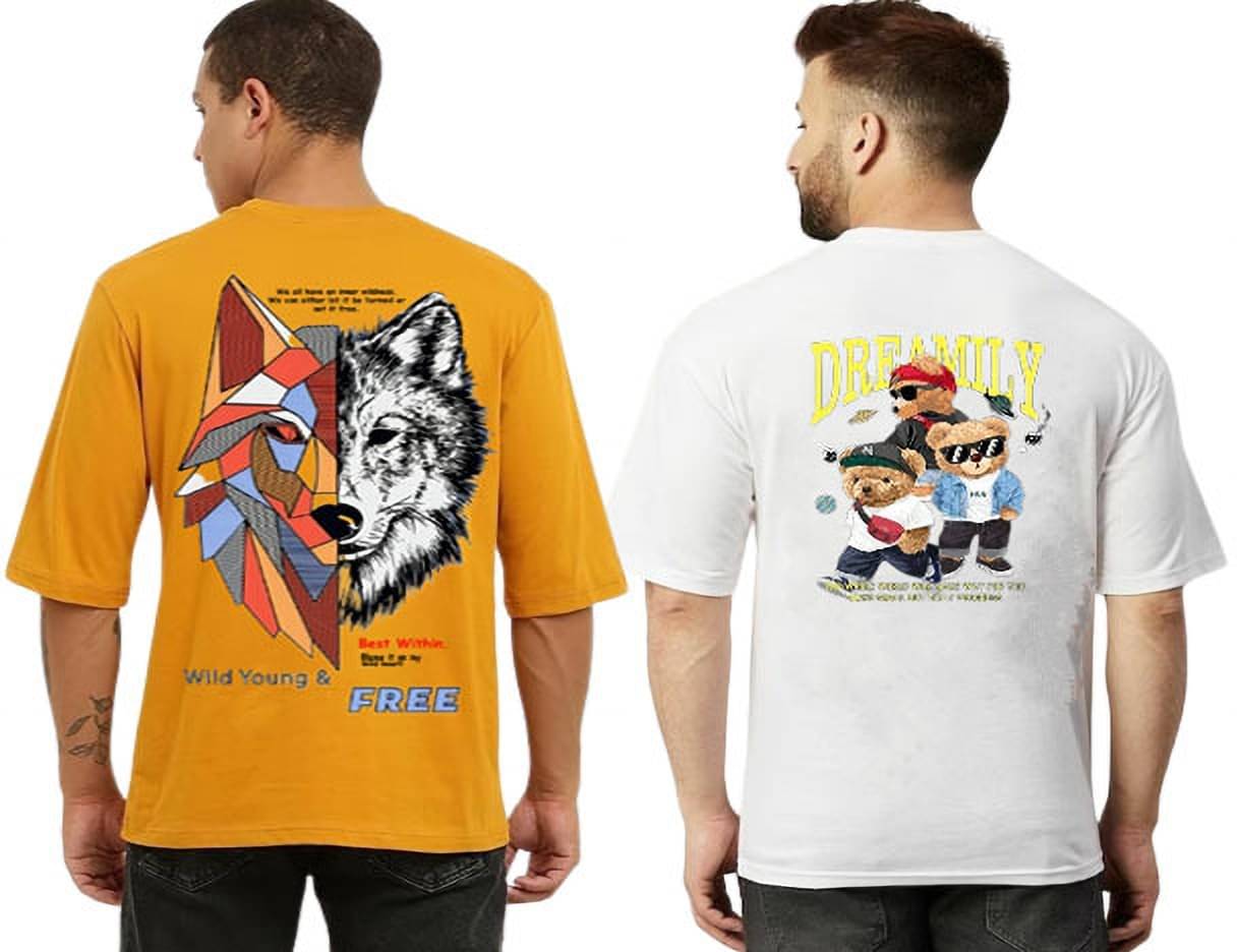     			Kintu Parantu Polyester Regular Fit Printed Half Sleeves Men's Round T-Shirt - Multicolor3 ( Pack of 2 )