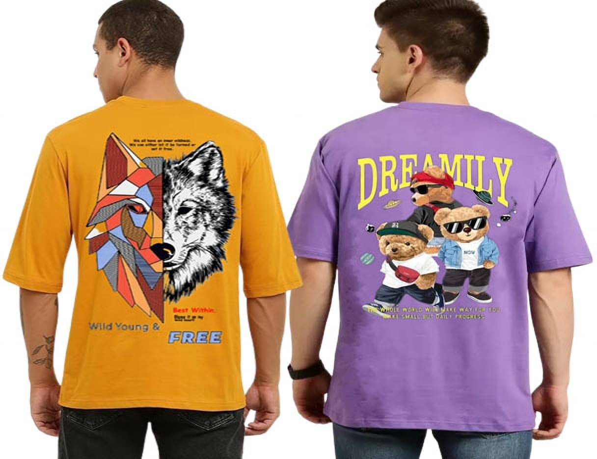     			Kintu Parantu Polyester Regular Fit Printed Half Sleeves Men's Round T-Shirt - Multicolor1 ( Pack of 2 )