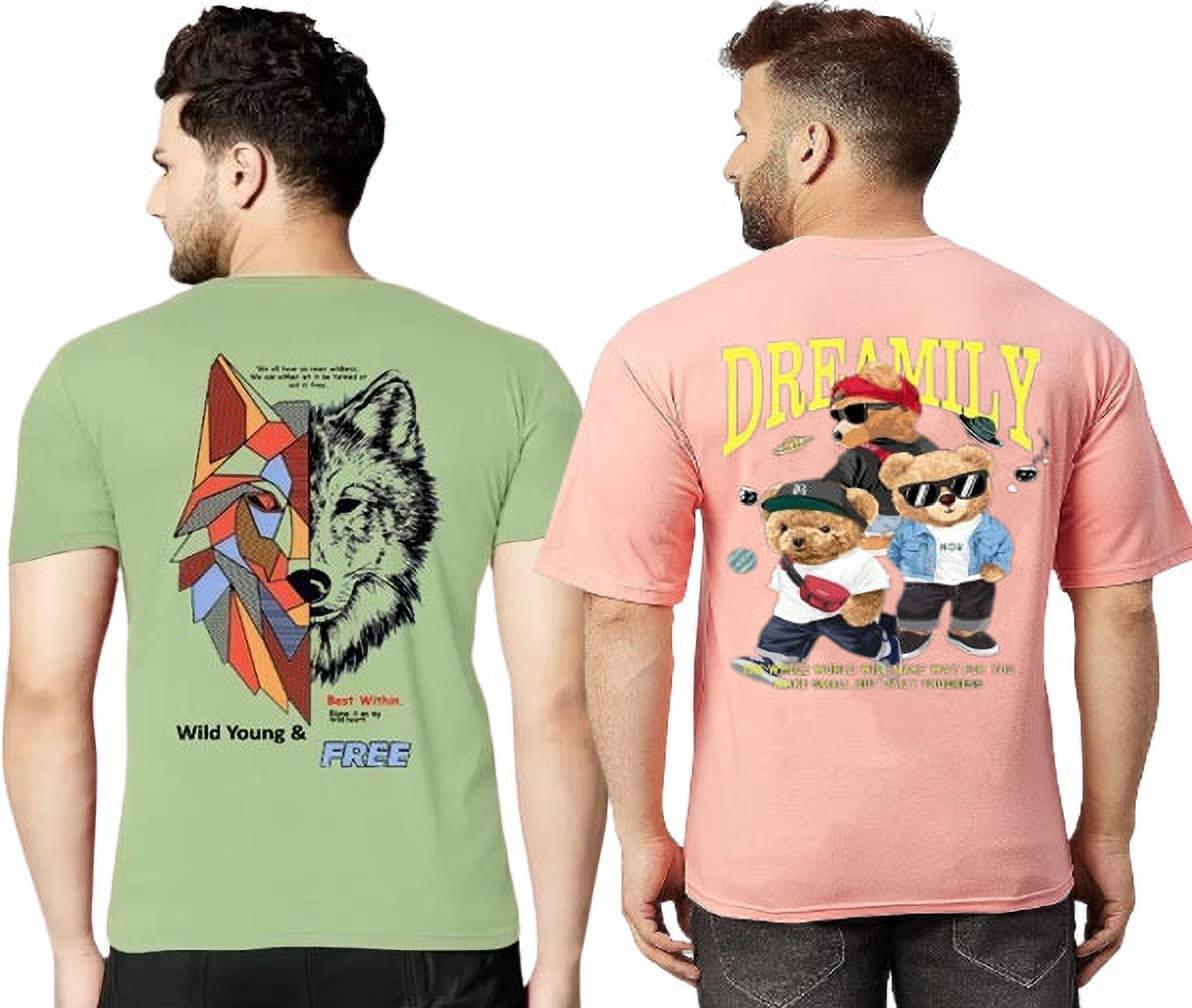 Lecowar Polyester Regular Fit Printed Half Sleeves Men's Round T-Shirt - Multicolor3 ( Pack of 2 ) Lecowar Polyester Regular Fit Printed Half Sleeves Men's Round T-Shirt - Multicolor3 ( Pack of 2 )
