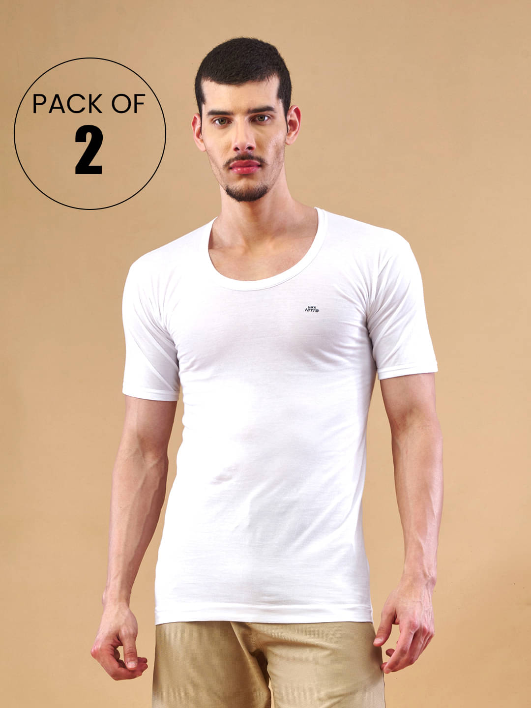Lux Nitro Pack of 2 Cotton Basic Vest For Men ( White )     			Lux Nitro Pack of 2 Cotton Basic Vest For Men ( White )
