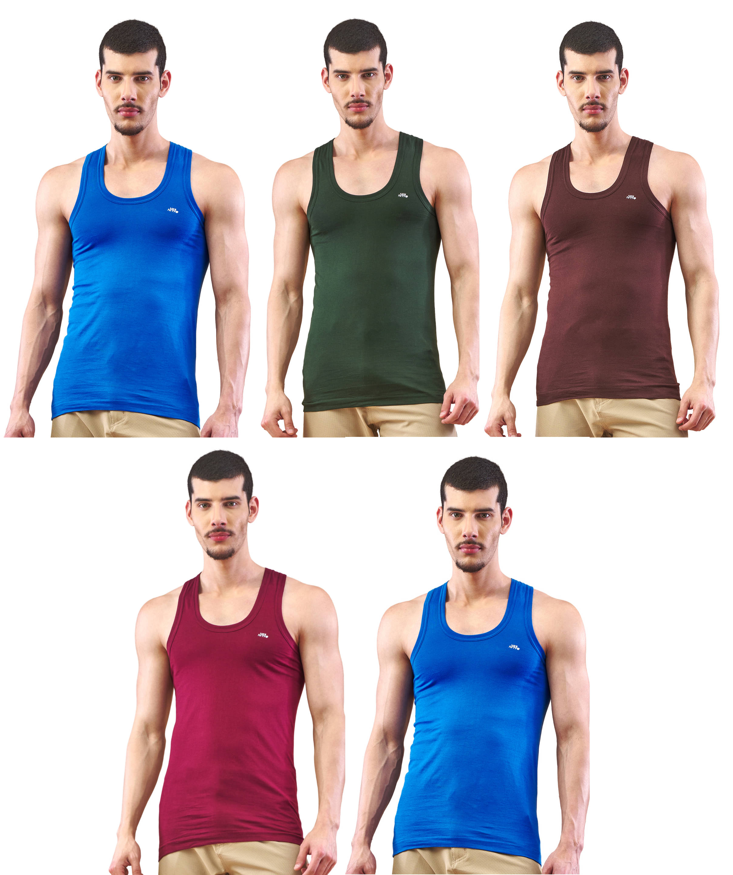 Lux Nitro Pack of 5 Cotton Basic Vest For Men ( Multicolor )     			Lux Nitro Pack of 5 Cotton Basic Vest For Men ( Multicolor )
