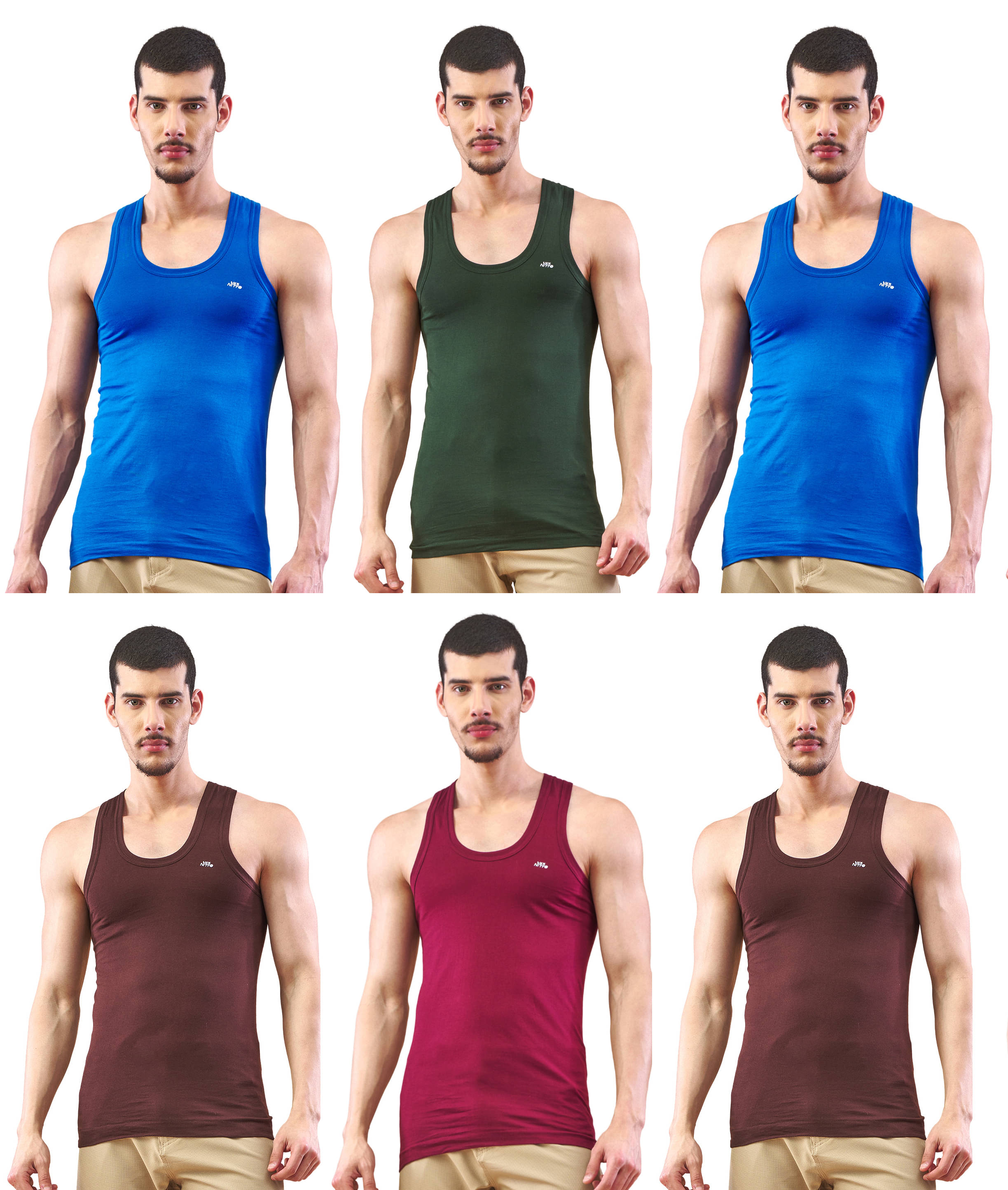 Lux Nitro Pack of 6 Cotton Basic Vest For Men ( Multicolor )     			Lux Nitro Pack of 6 Cotton Basic Vest For Men ( Multicolor )