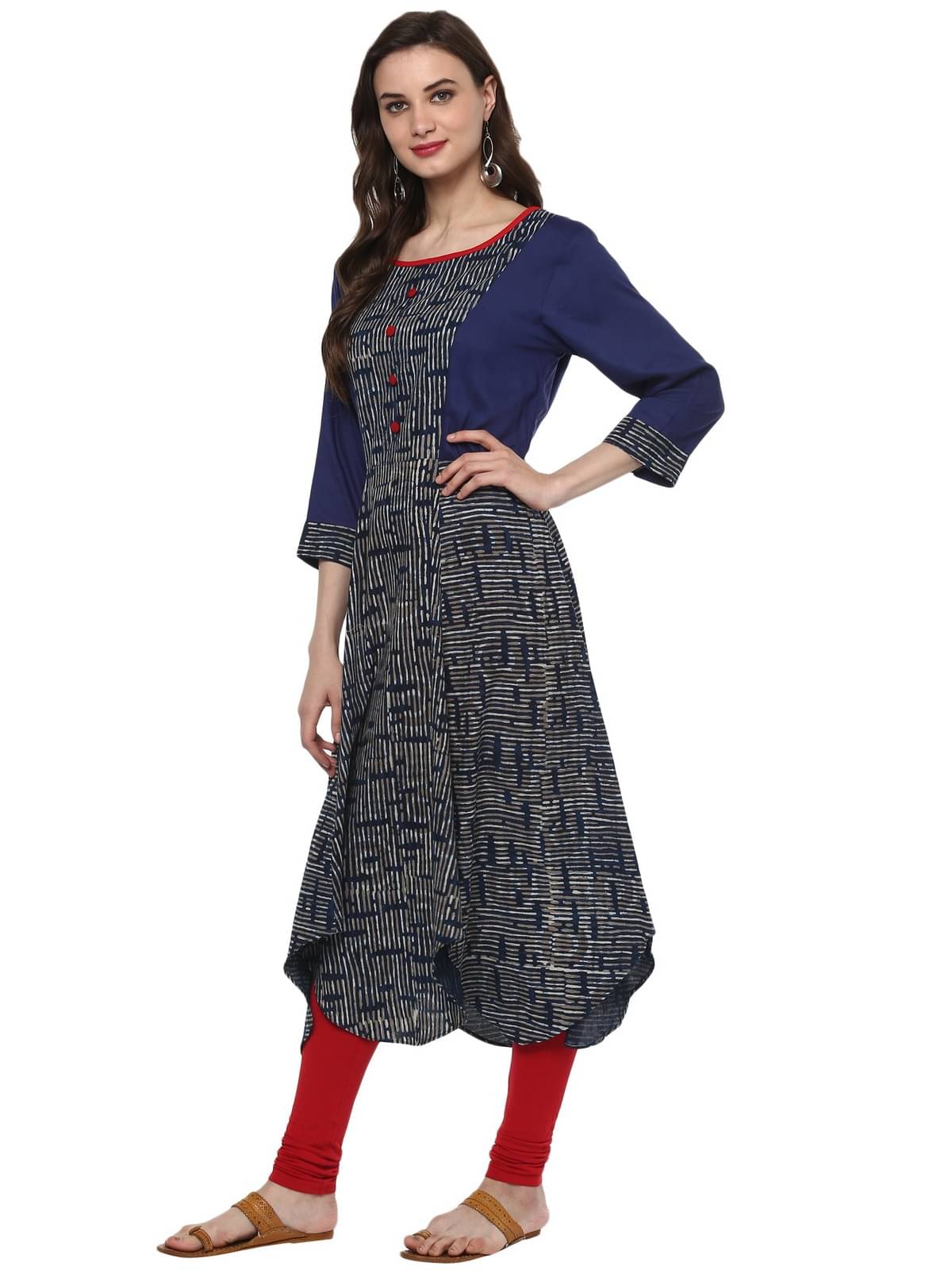 Pannkh Pack of 1 Cotton Colorblock Anarkali Women's Kurti - ( Navy Blue ) Pannkh Pack of 1 Cotton Colorblock Anarkali Women's Kurti - ( Navy Blue )