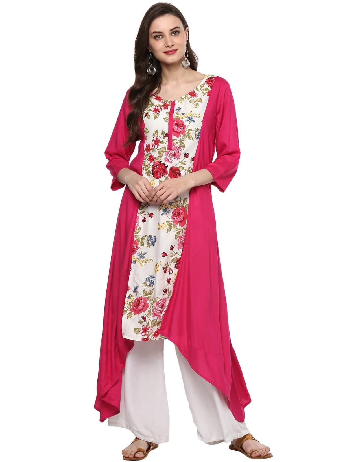 Pannkh Pack of 1 Cotton Colorblock Asymmetrical Women's Kurti - ( Pink ) Pannkh Pack of 1 Cotton Colorblock Asymmetrical Women's Kurti - ( Pink )