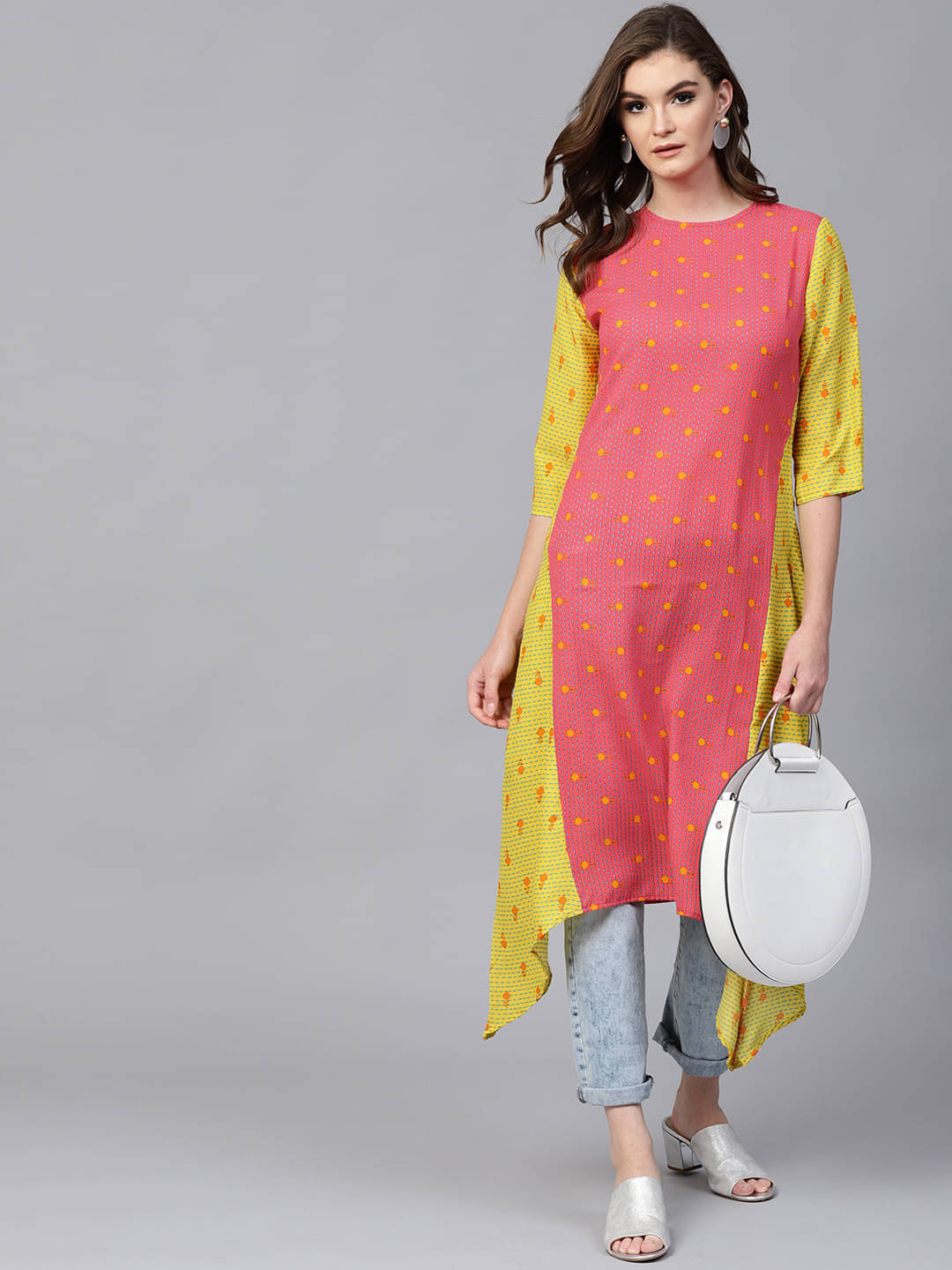 Pannkh Pack of 1 Cotton Colorblock Asymmetrical Women's Kurti - ( Coral )     			Pannkh Pack of 1 Cotton Colorblock Asymmetrical Women's Kurti - ( Coral )