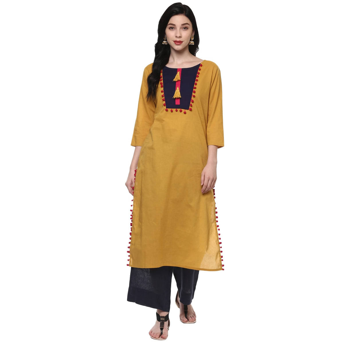 Pannkh Pack of 1 Cotton Solid Asymmetrical Women's Kurti - ( Mustard ) Pannkh Pack of 1 Cotton Solid Asymmetrical Women's Kurti - ( Mustard )