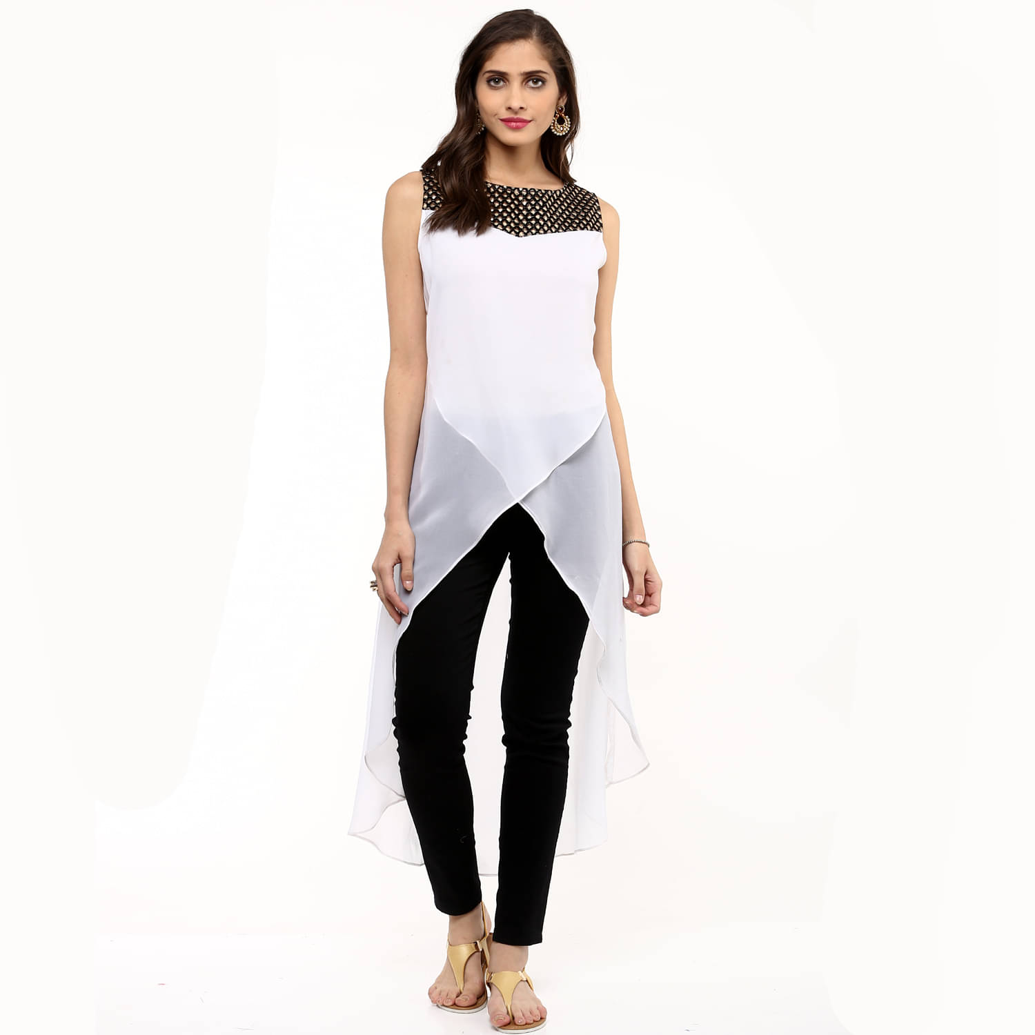 Pannkh Pack of 1 Georgette Printed Asymmetrical Women's Kurti - ( White ) Pannkh Pack of 1 Georgette Printed Asymmetrical Women's Kurti - ( White )
