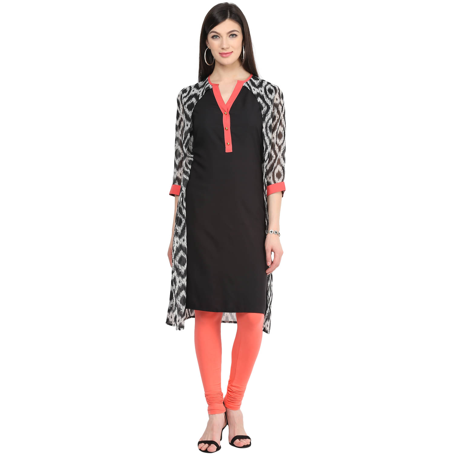 Pannkh Pack of 1 Georgette Printed Asymmetrical Women's Kurti - ( Black ) Pannkh Pack of 1 Georgette Printed Asymmetrical Women's Kurti - ( Black )