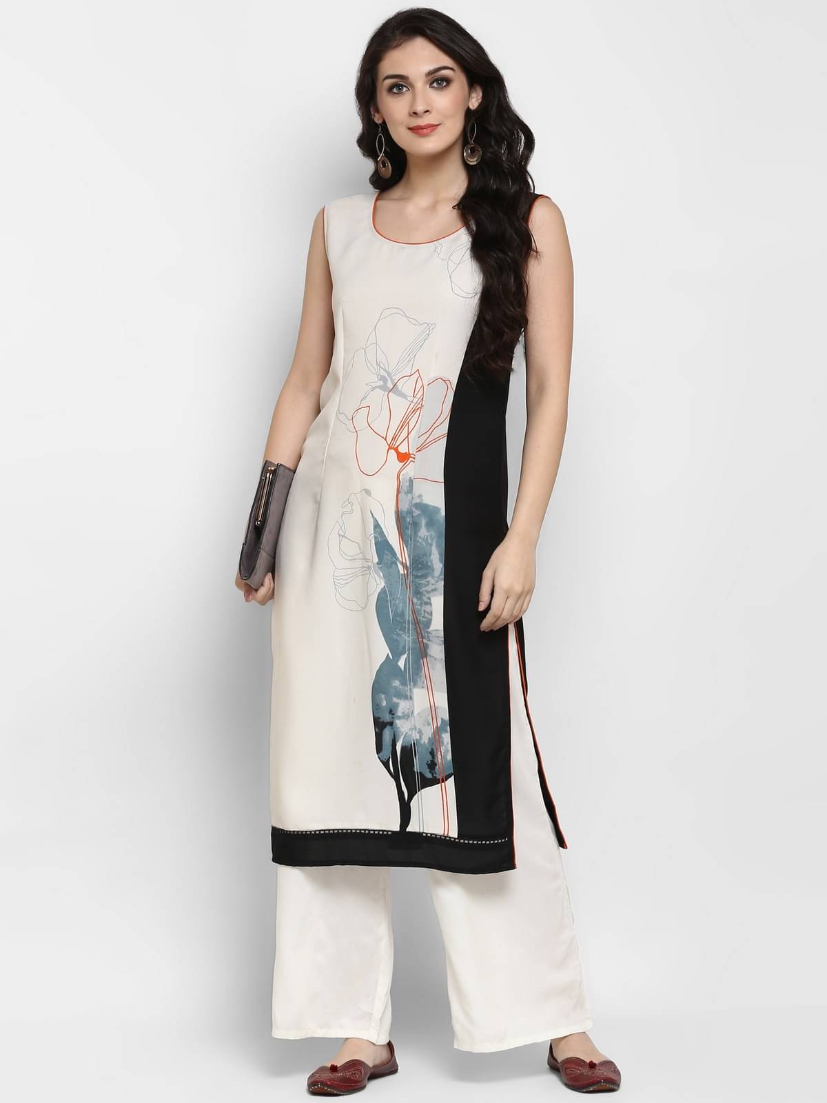     			Pannkh Pack of 1 Polyester Printed Asymmetrical Women's Kurti - ( Off White )