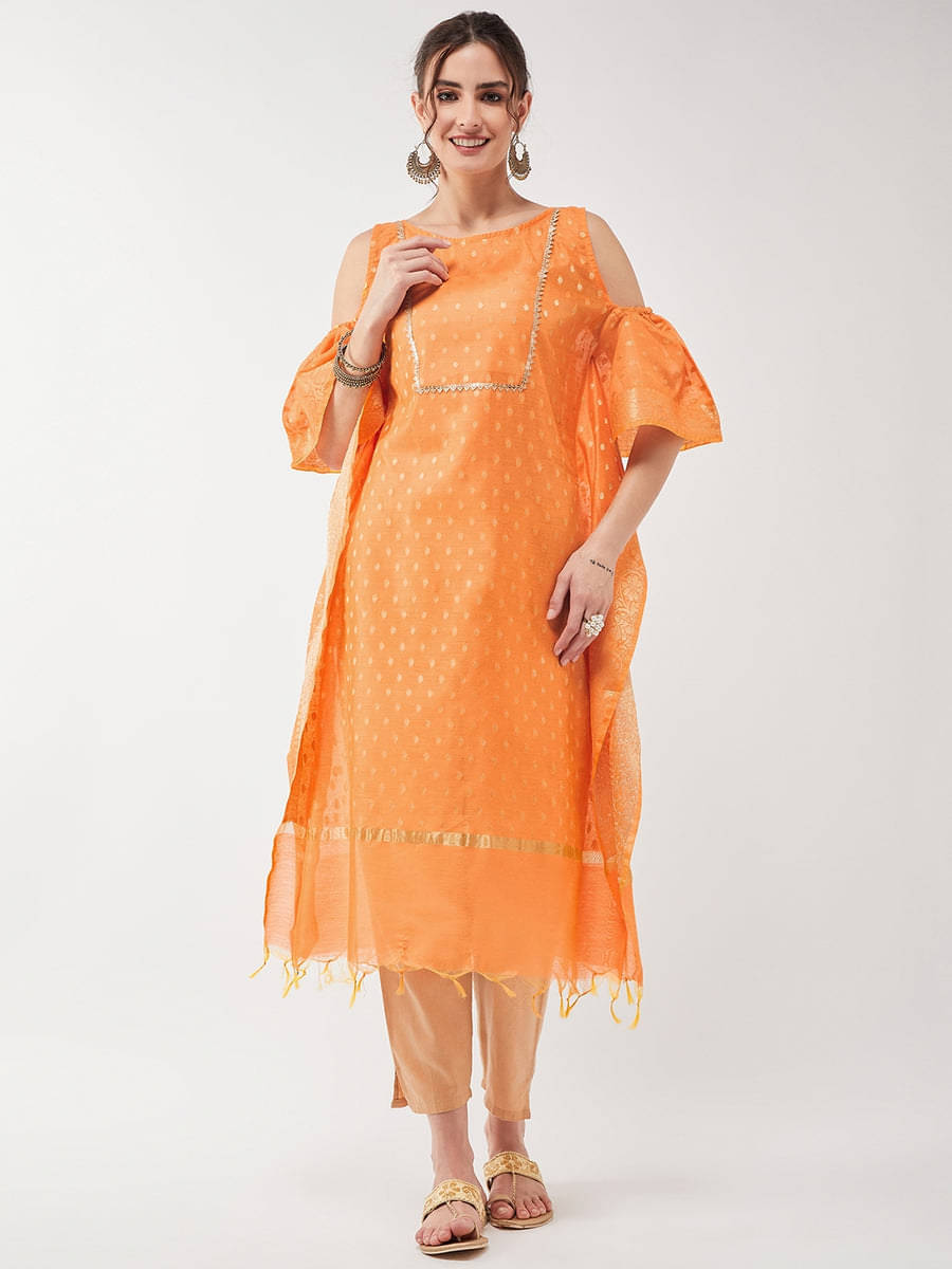 Pannkh Pack of 1 Polyester Printed Asymmetrical Women's Kurti - ( Orange ) Pannkh Pack of 1 Polyester Printed Asymmetrical Women's Kurti - ( Orange )