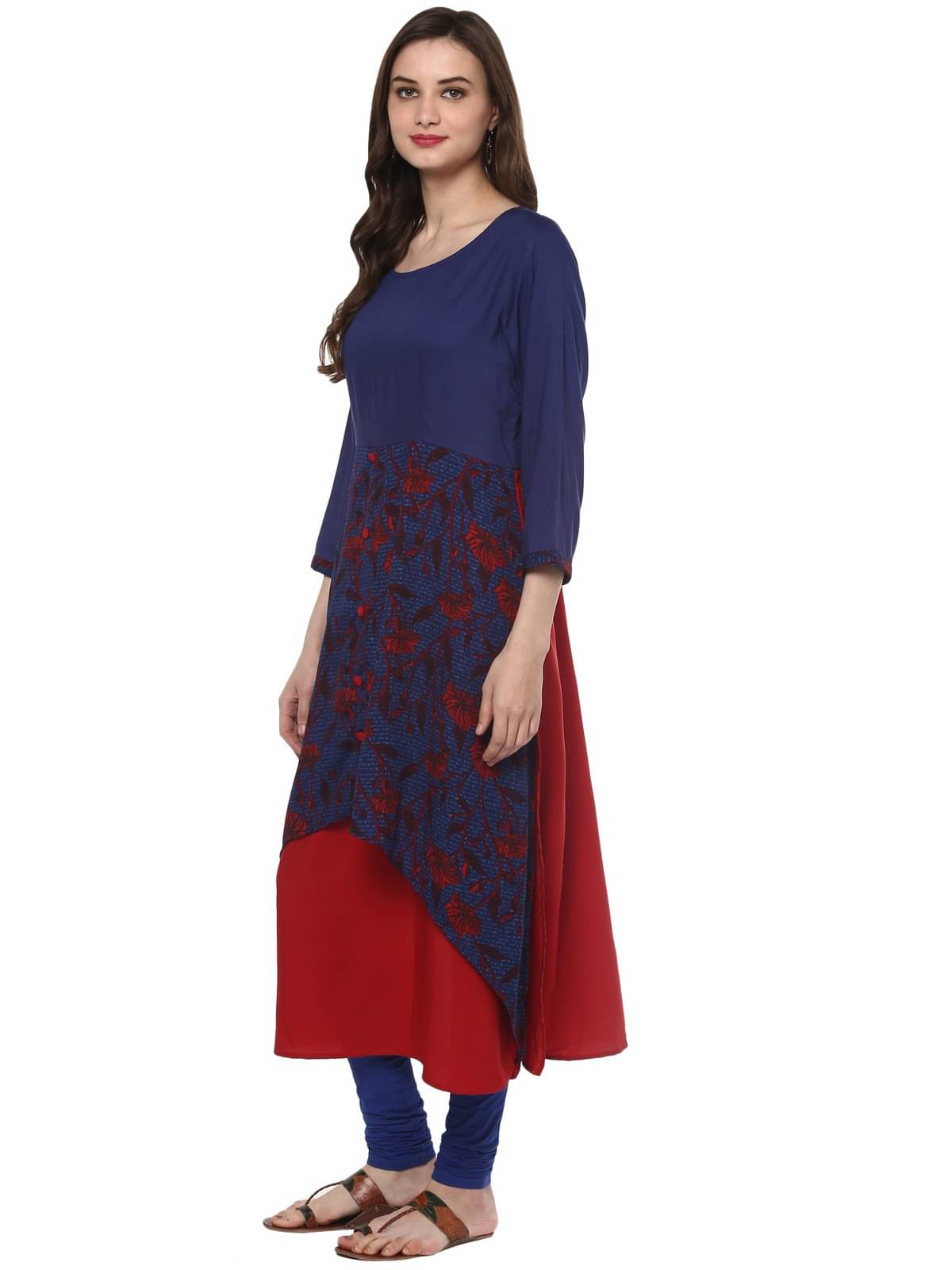 Pannkh Pack of 1 Polyester Colorblock Asymmetrical Women's Kurti - ( Navy Blue ) Pannkh Pack of 1 Polyester Colorblock Asymmetrical Women's Kurti - ( Navy Blue )