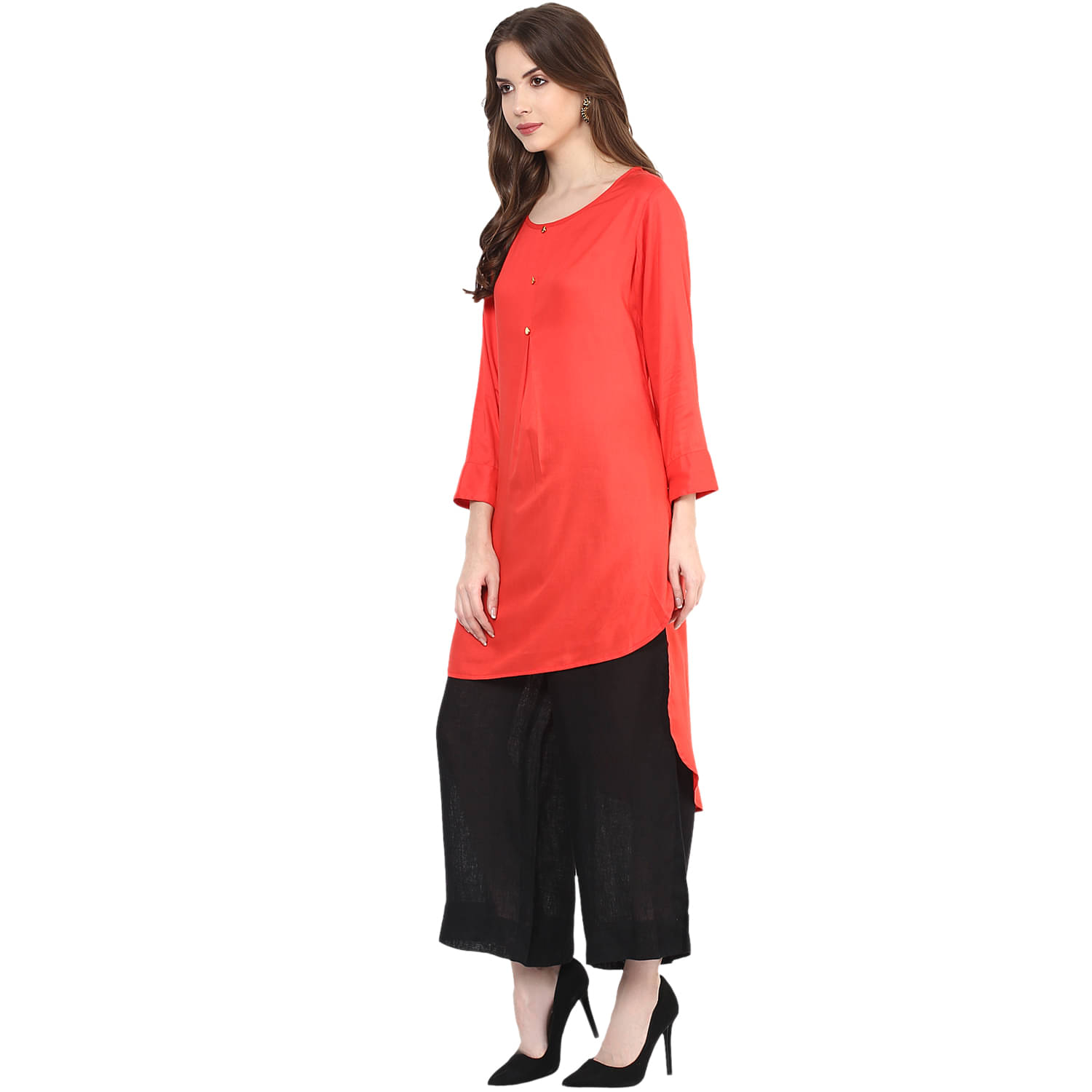     			Pannkh Pack of 1 Rayon Solid Asymmetrical Women's Kurti - ( Red )