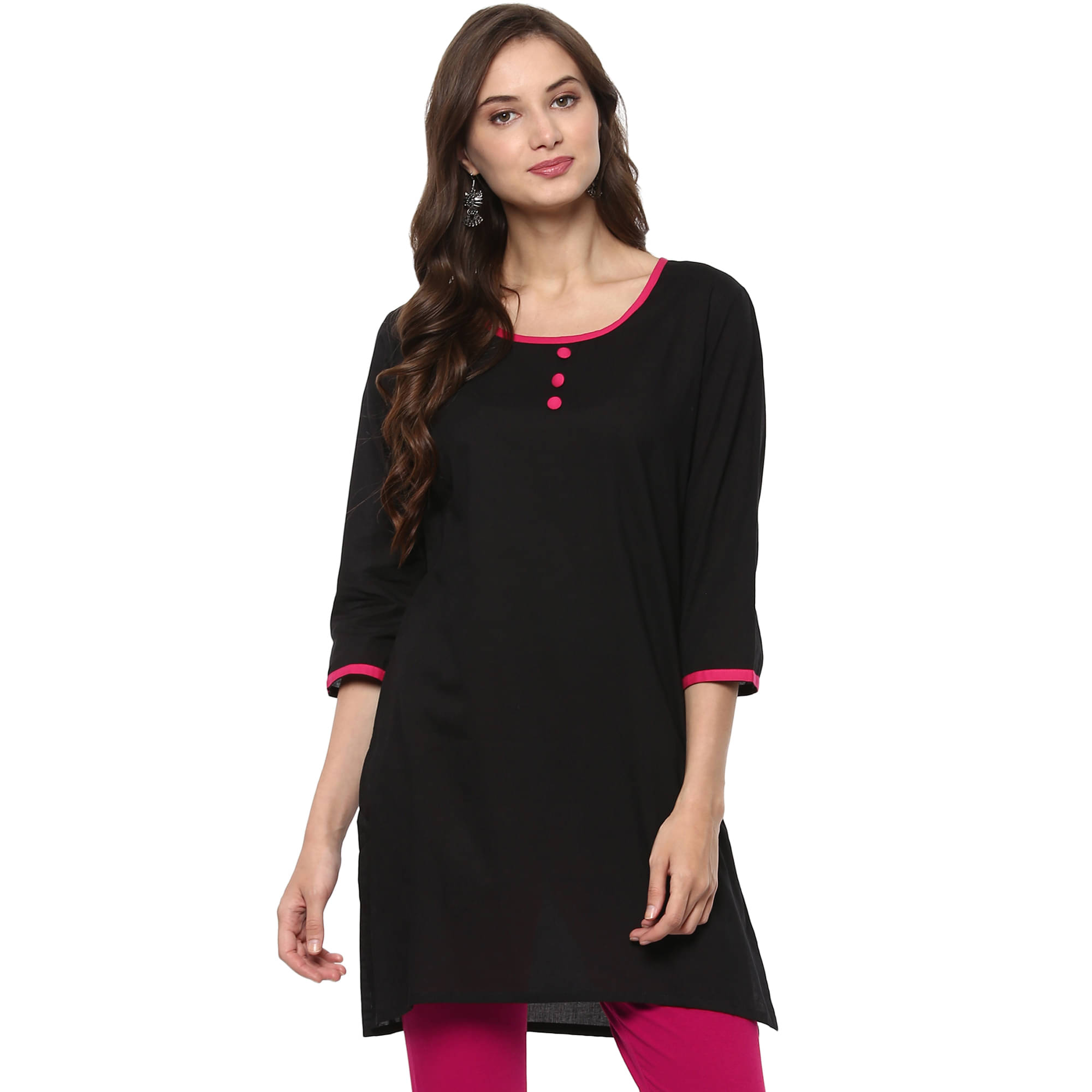     			Pannkh Pack of 1 Rayon Printed Asymmetrical Women's Kurti - ( Black )