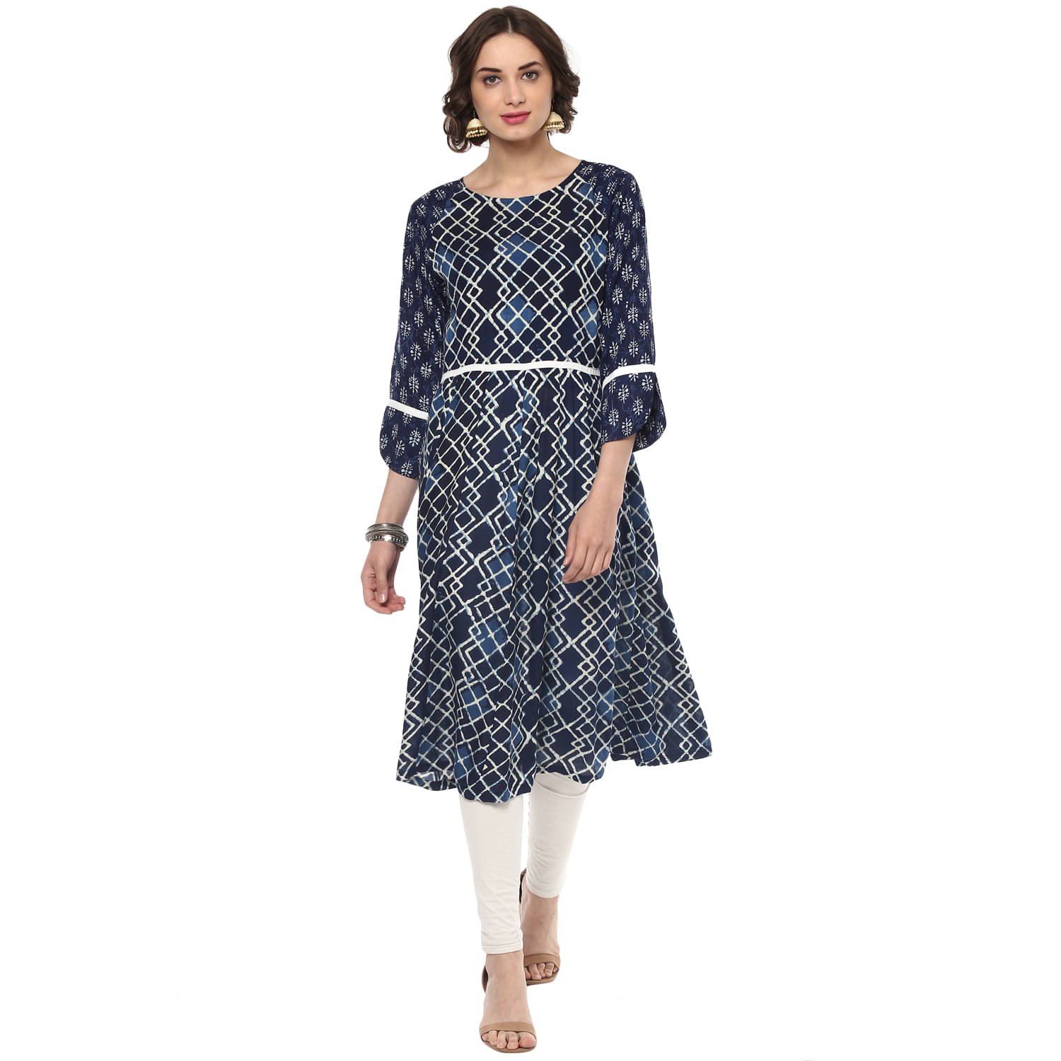 Pannkh Pack of 1 Rayon Printed Asymmetrical Women's Kurti - ( Navy Blue ) Pannkh Pack of 1 Rayon Printed Asymmetrical Women's Kurti - ( Navy Blue )
