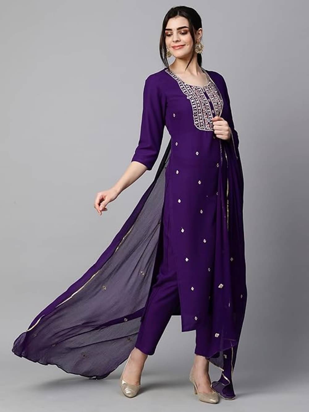 QPEEZ Pack of 1 Rayon Embroidered Straight Women's Kurti with Dupatta - ( Purple ) QPEEZ Pack of 1 Rayon Embroidered Straight Women's Kurti with Dupatta - ( Purple )