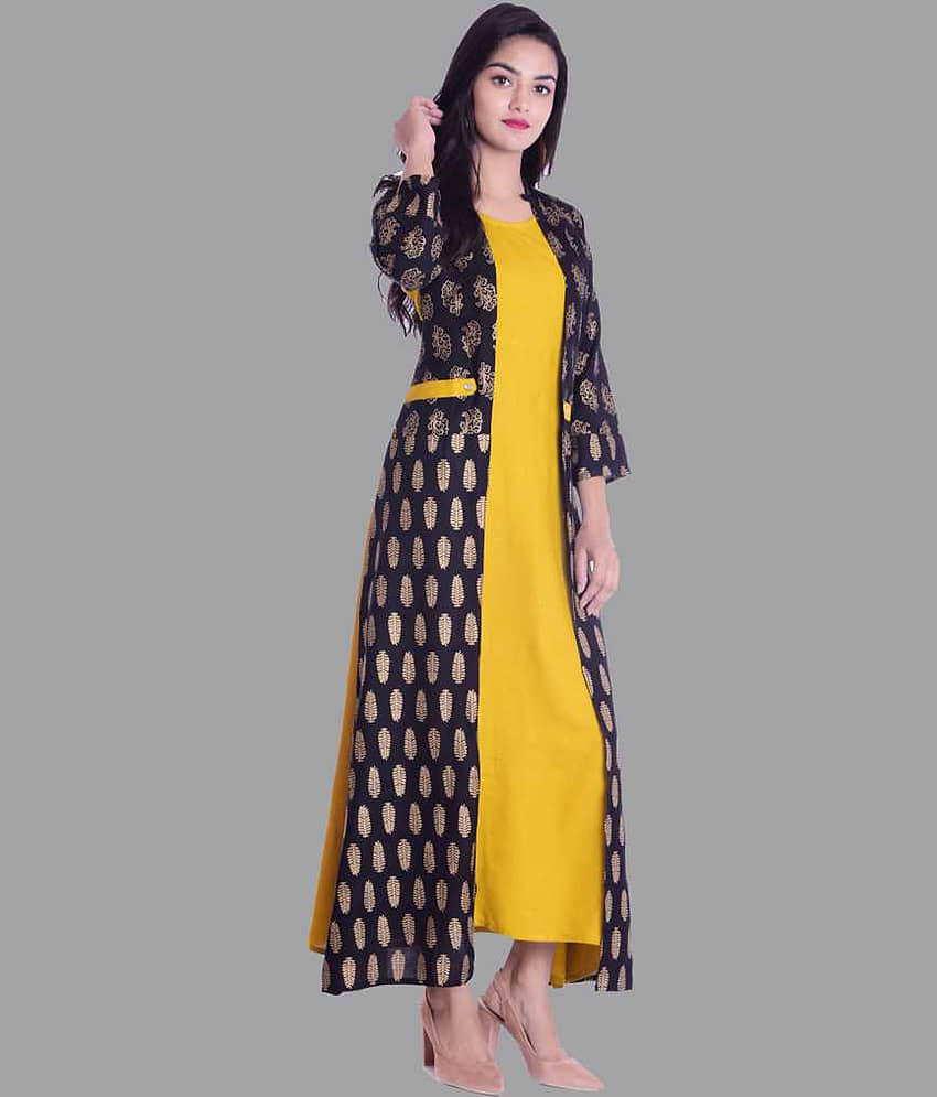 SHREE JEE FABRICS Pack of 1 Rayon Printed Flared Women's Kurti - ( Mustard ) - Kurtis, Tunics | Buy online on ZillyBuy