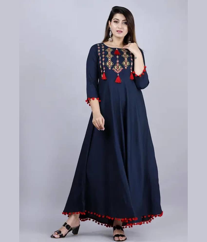 SHREE JEE FABRICS Pack of 1 Rayon Embroidered Anarkali Women's Kurti - ( Blue ) - Kurtis, Tunics | Buy online on ZillyBuy