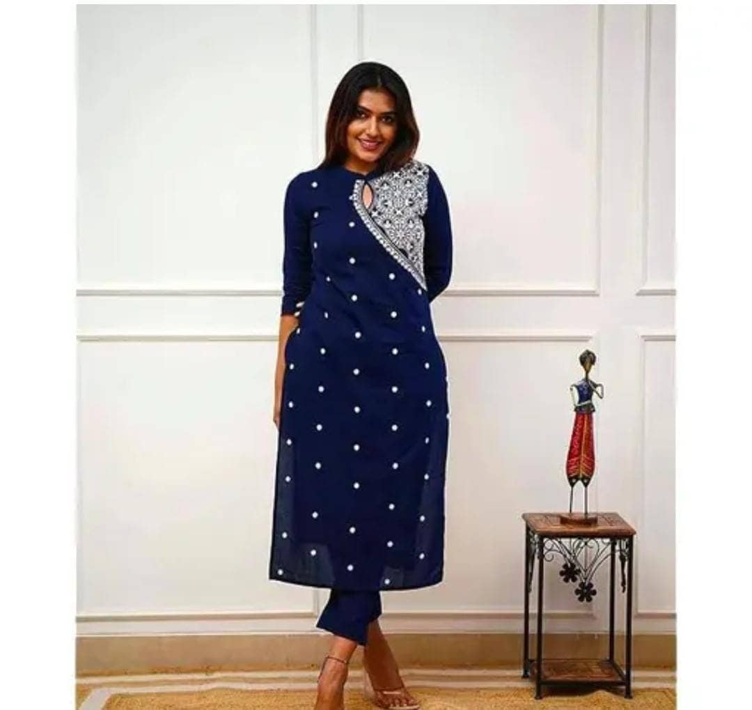 Shree Jee Fashion Pack of 1 Rayon Embroidered Straight Women's Kurti - ( BLUE ) - Kurtis, Tunics | Buy online on ZillyBuy