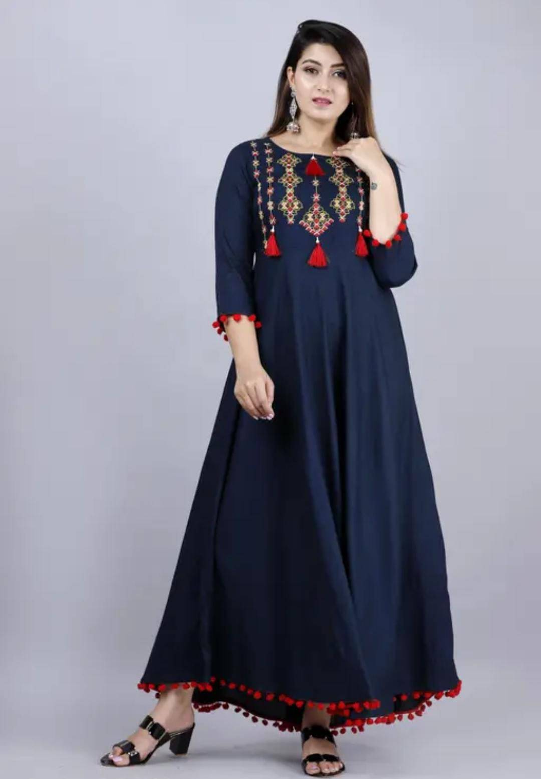     			Shree Jee Fashion Pack of 1 Rayon Embroidered Anarkali Women's Kurti - ( Blue )
