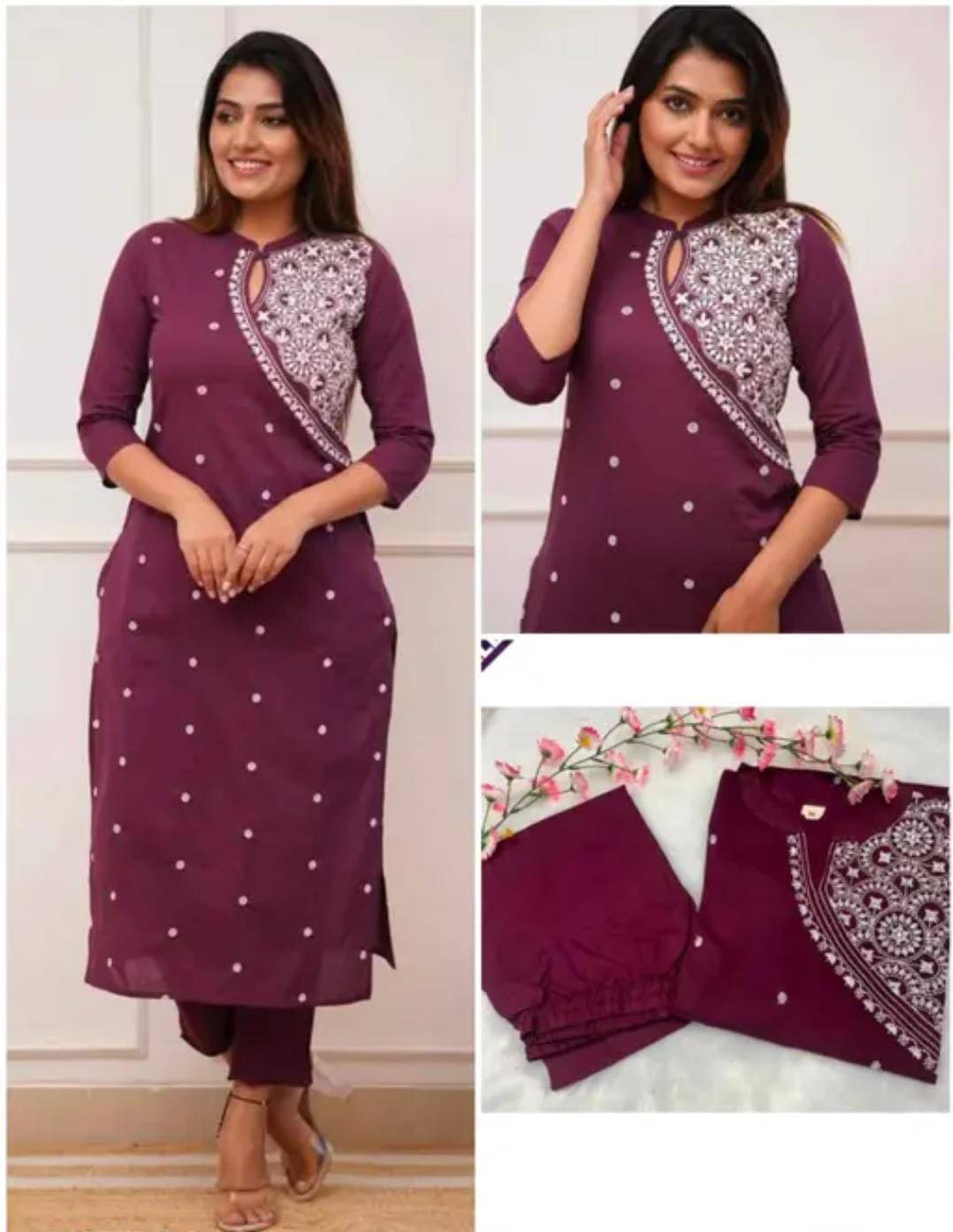 Shree Jee Fashion Pack of 1 Rayon Embroidered Straight Women's Kurti - ( Purple )     			Shree Jee Fashion Pack of 1 Rayon Embroidered Straight Women's Kurti - ( Purple )