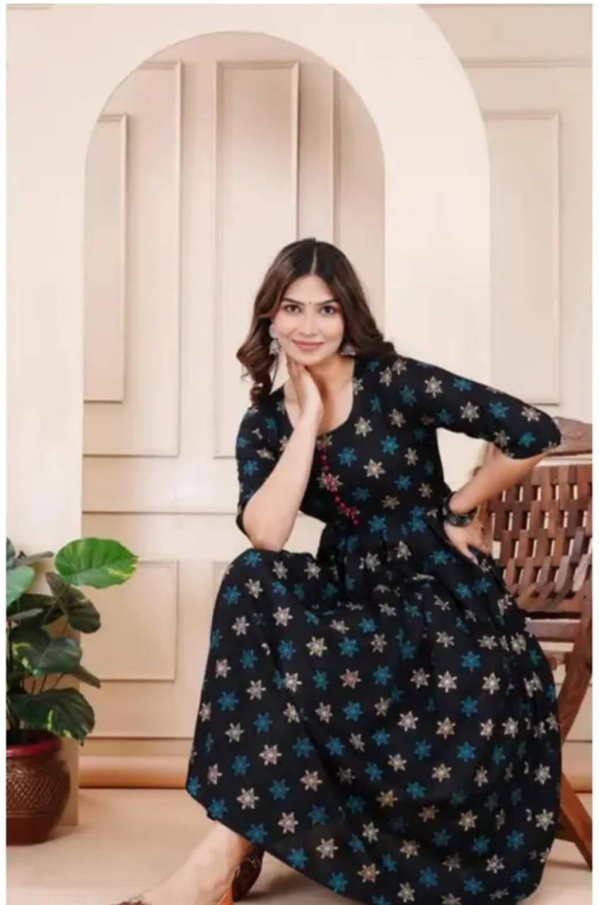     			Shree Jee Fashion Pack of 1 Rayon Printed Anarkali Women's Kurti - ( BLACK )