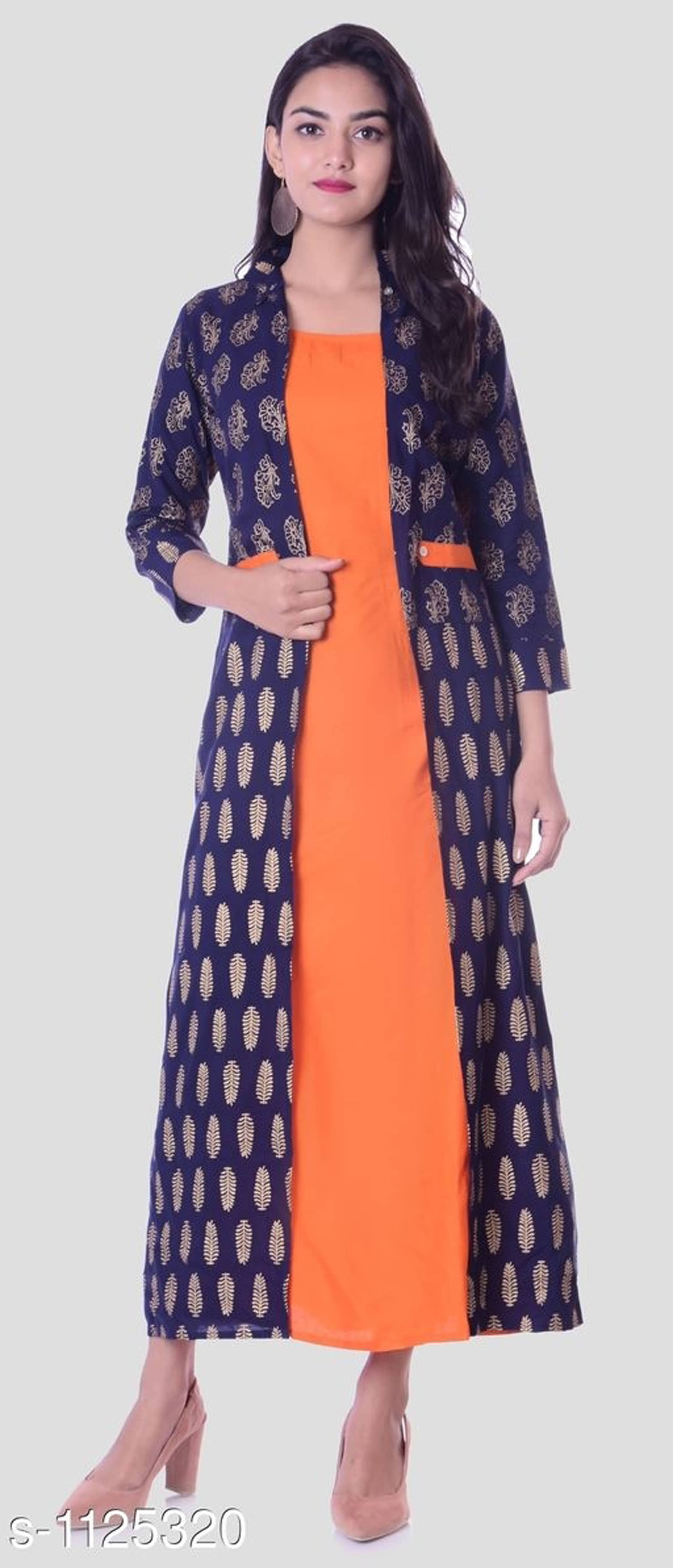 Shree Jee Fashion Pack of 1 Rayon Printed Jacket Kurta Women's Kurti - ( Orange ) - Kurtis, Tunics | Buy online on ZillyBuy