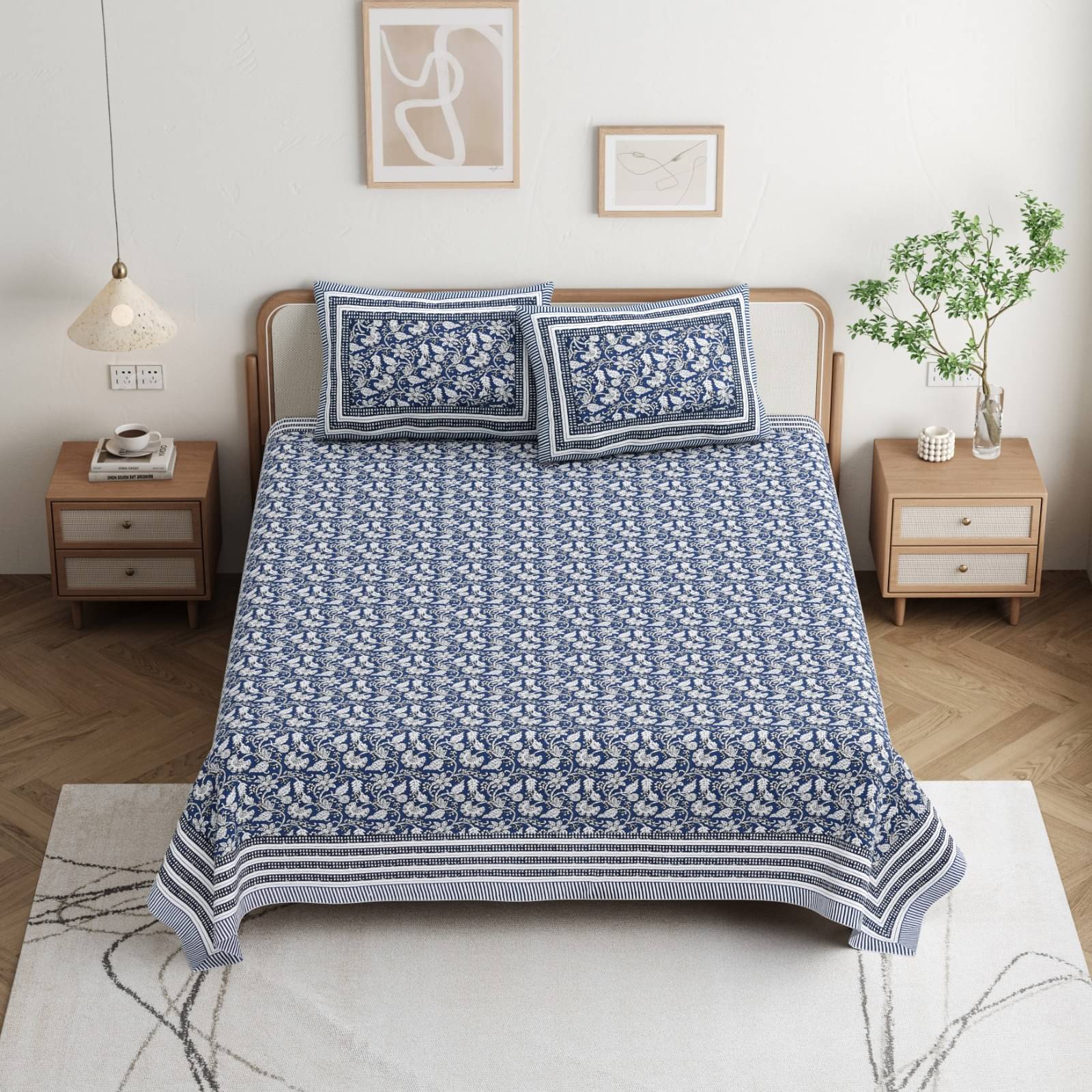 Shubastik Cotton 1 Double Queen Bedsheet with 2 Pillow Covers ( Blue ) Shubastik Cotton 1 Double Queen Bedsheet with 2 Pillow Covers ( Blue )