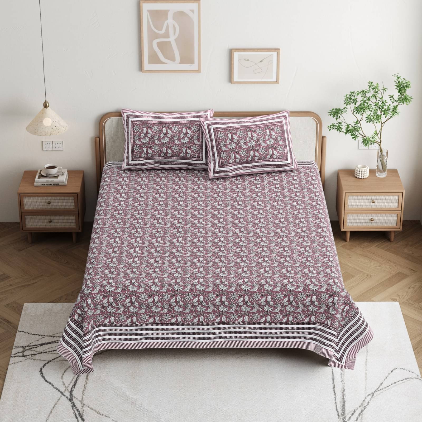     			Shubastik Cotton 1 Double Queen Bedsheet with 2 Pillow Covers ( Maroon )
