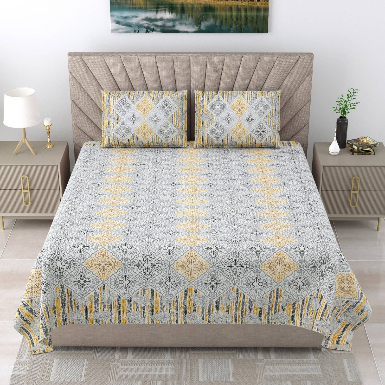     			Shubastik Cotton 1 Double Queen Bedsheet with 2 Pillow Covers ( Light Green )