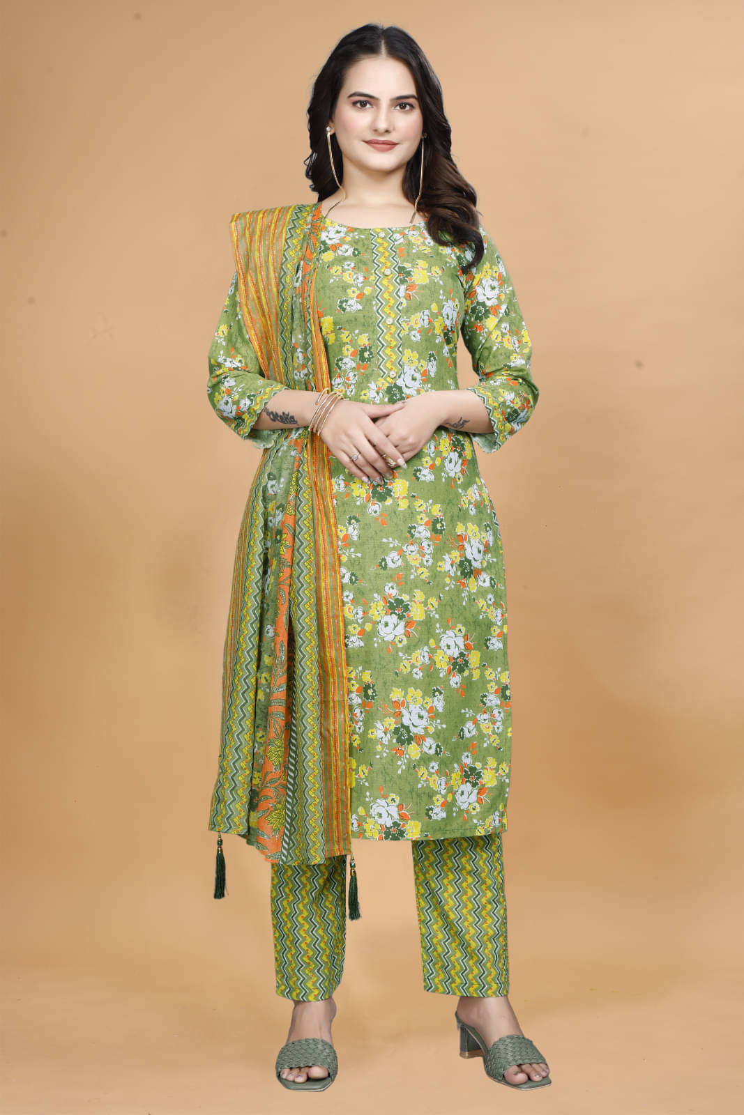    			Sitanjali Cotton Printed Kurti With Pants Women's Stitched Salwar Suit - Green ( Pack of 1 )