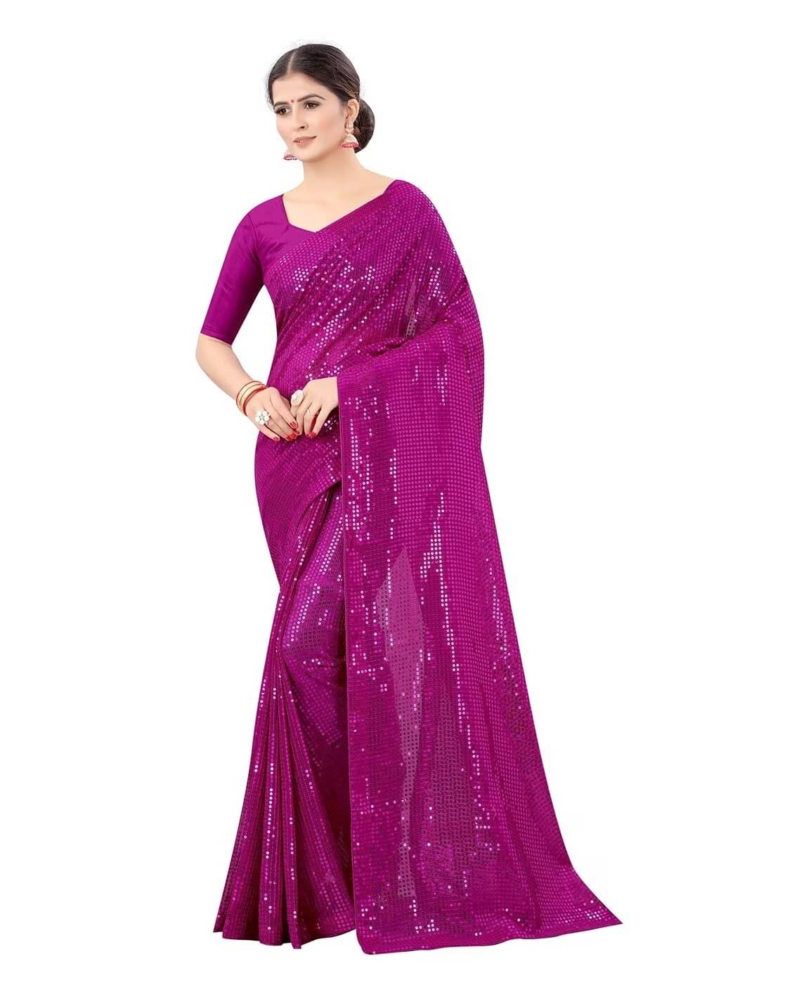 Suntex Georgette Embellished Saree With Unstitched Blouse Piece ( Magenta ) Suntex Georgette Embellished Saree With Unstitched Blouse Piece ( Magenta )