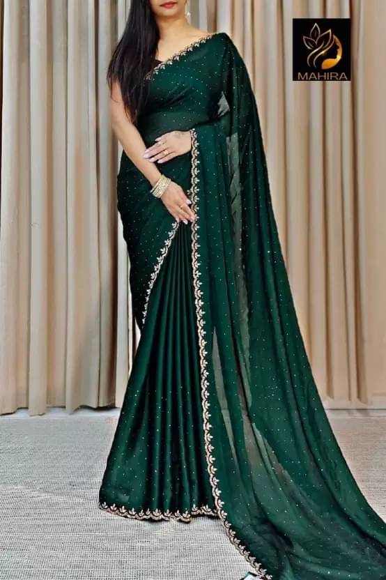     			Suntex Georgette Embellished Saree With Unstitched Blouse Piece ( Green )