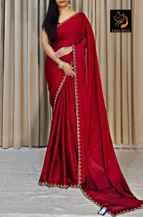     			Suntex Georgette Embellished Saree With Unstitched Blouse Piece ( Red )