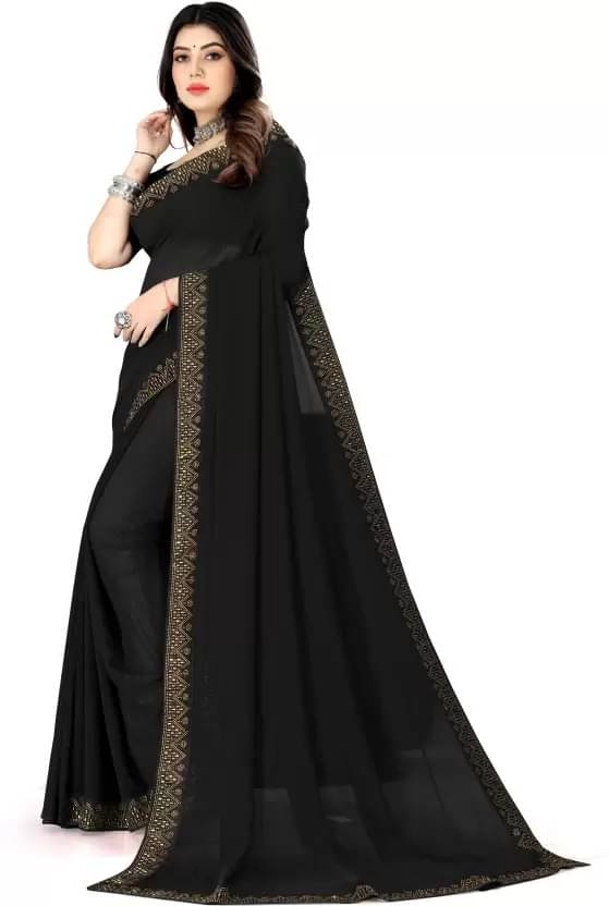 Suntex Georgette Embellished Saree With Unstitched Blouse Piece ( Black ) Suntex Georgette Embellished Saree With Unstitched Blouse Piece ( Black )
