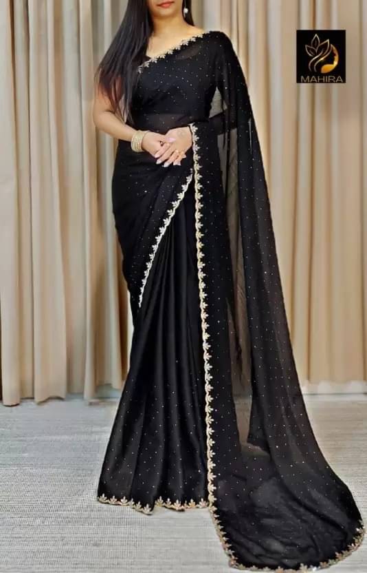 Suntex Georgette Embellished Saree With Unstitched Blouse Piece ( Black ) Suntex Georgette Embellished Saree With Unstitched Blouse Piece ( Black )