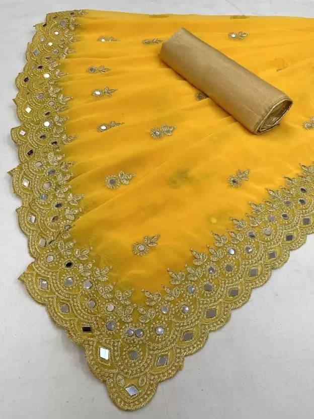 Suntex Georgette Embroidered Saree With Unstitched Blouse Piece ( Yellow ) Suntex Georgette Embroidered Saree With Unstitched Blouse Piece ( Yellow )