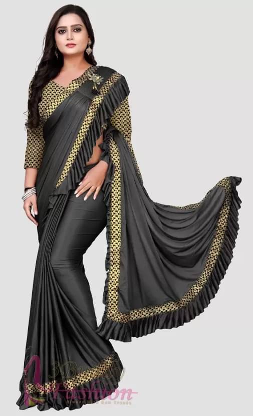 Suntex Lycra Self Design Saree With Unstitched Blouse Piece ( Grey ) Suntex Lycra Self Design Saree With Unstitched Blouse Piece ( Grey )