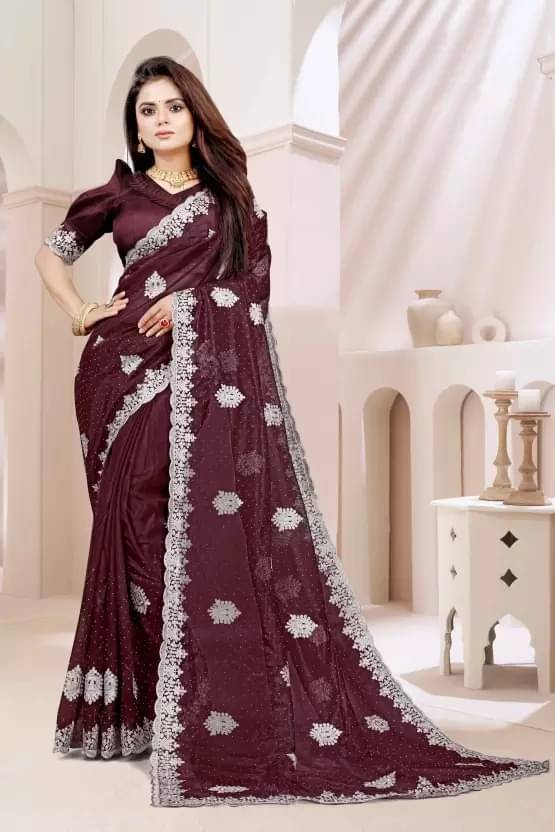     			Suntex Net Embellished Saree With Unstitched Blouse Piece ( Maroon )