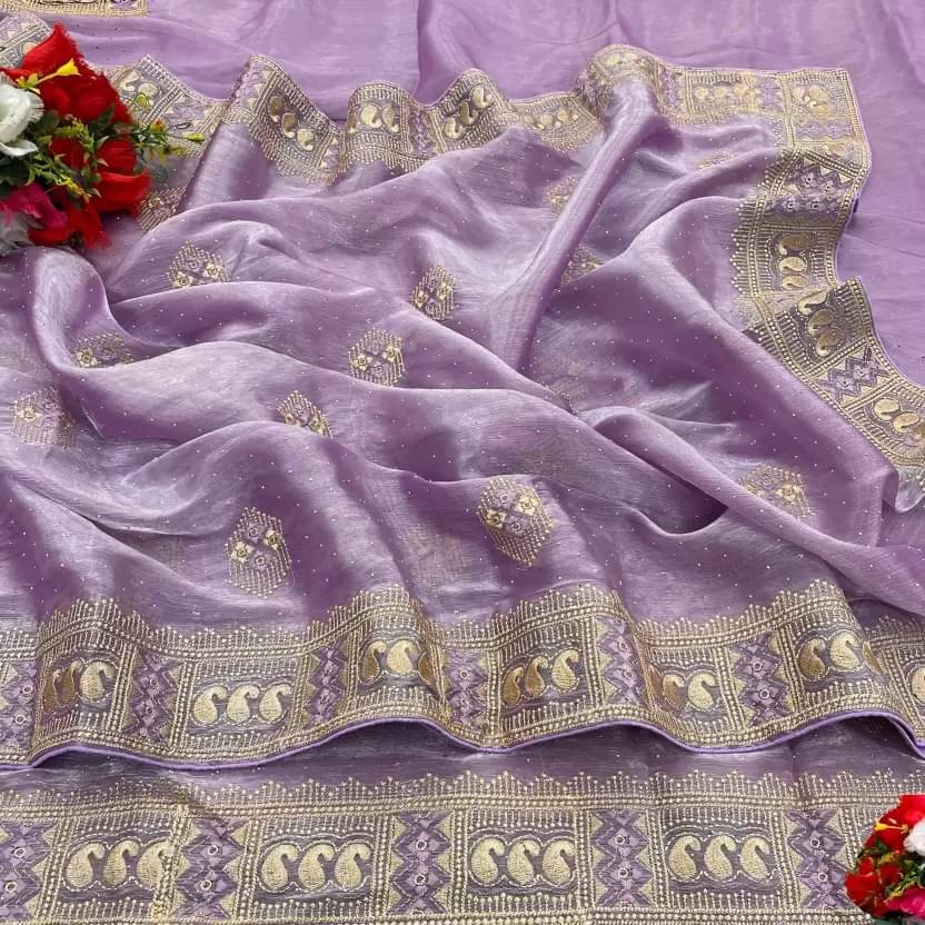 Suntex Organza Embellished Saree With Unstitched Blouse Piece ( Lavender ) Suntex Organza Embellished Saree With Unstitched Blouse Piece ( Lavender )