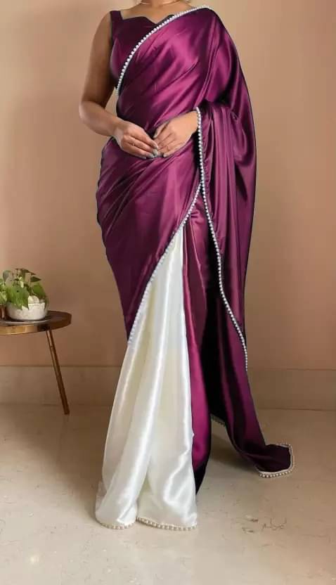 Suntex Satin Embellished Saree With Unstitched Blouse Piece ( Wine ) Suntex Satin Embellished Saree With Unstitched Blouse Piece ( Wine )