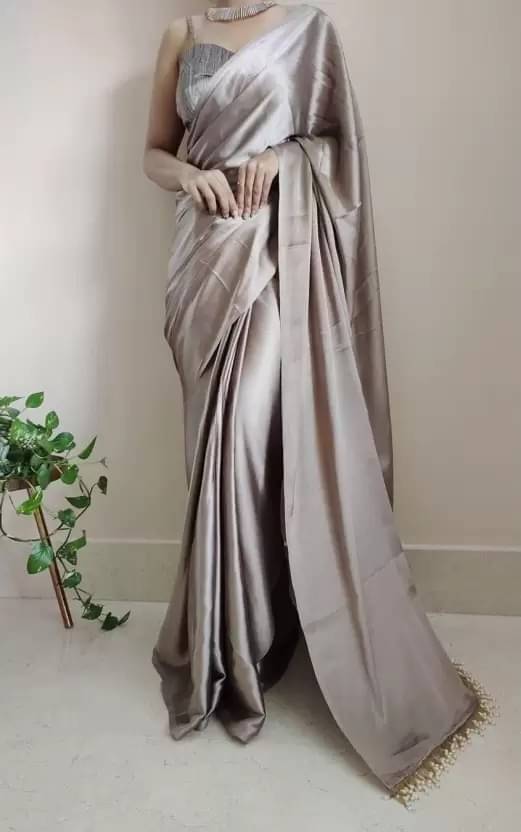 Suntex Satin Solid Saree With Unstitched Blouse Piece ( Multicolor 4 ) Suntex Satin Solid Saree With Unstitched Blouse Piece ( Multicolor 4 )
