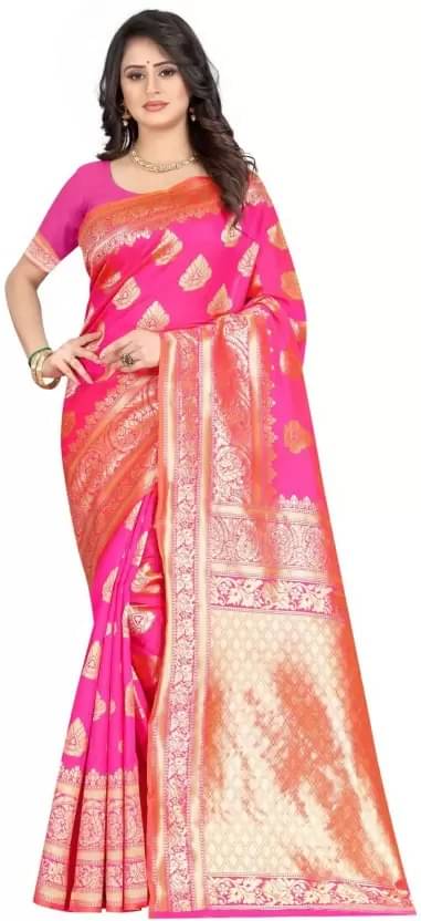 Suntex Silk Woven Saree With Unstitched Blouse Piece ( Rani ) Suntex Silk Woven Saree With Unstitched Blouse Piece ( Rani )