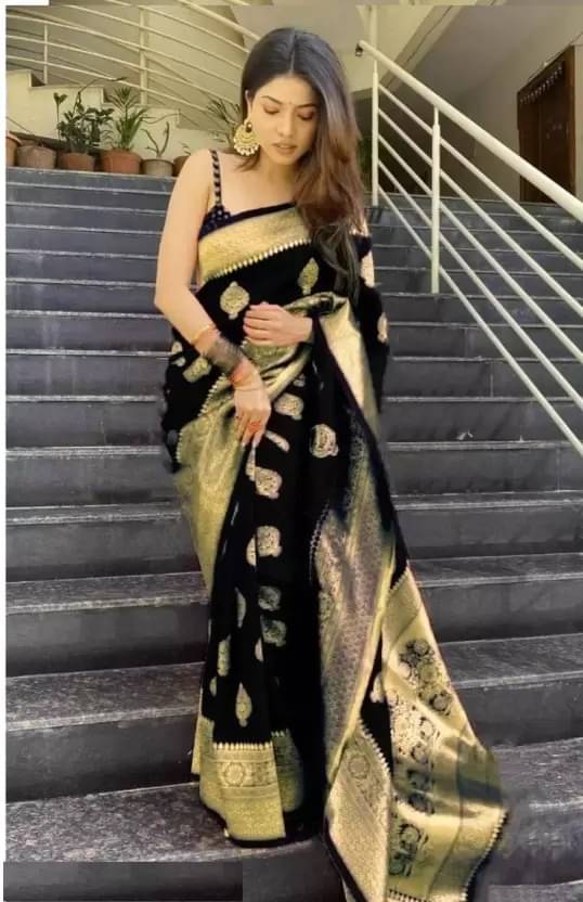 Suntex Silk Woven Saree With Unstitched Blouse Piece ( Black ) Suntex Silk Woven Saree With Unstitched Blouse Piece ( Black )