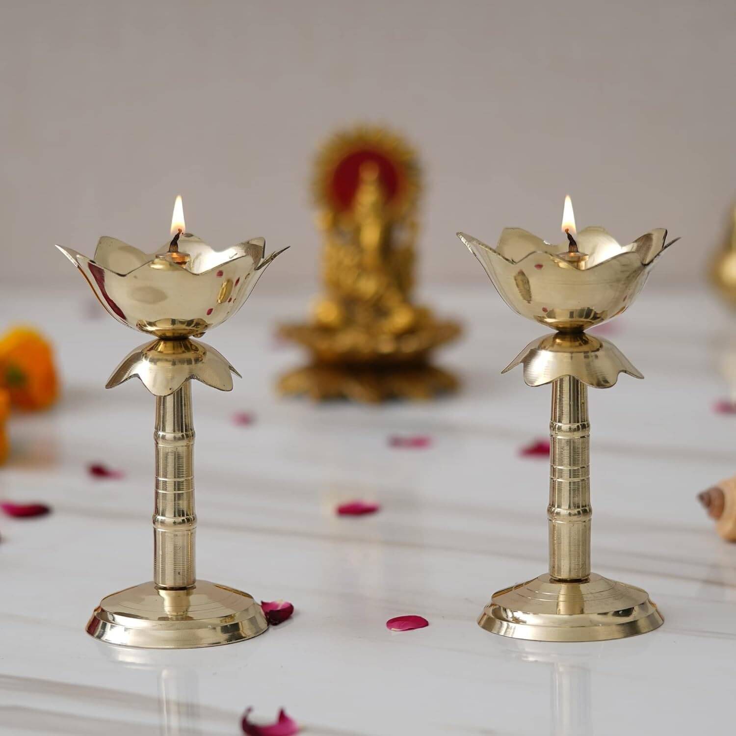     			T-KA108 2 Pcs Brass Diwali Deepak On Stand Diya ,Table Diya Decorative Showpiece ( 4.5 inches )