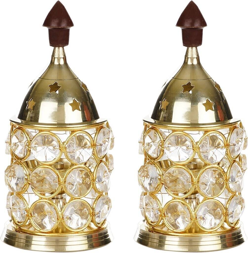     			T-KA108 Brass Crystal Round Crystal Oil Lamp For Puja Home Decorative Diya ( 5 inches )