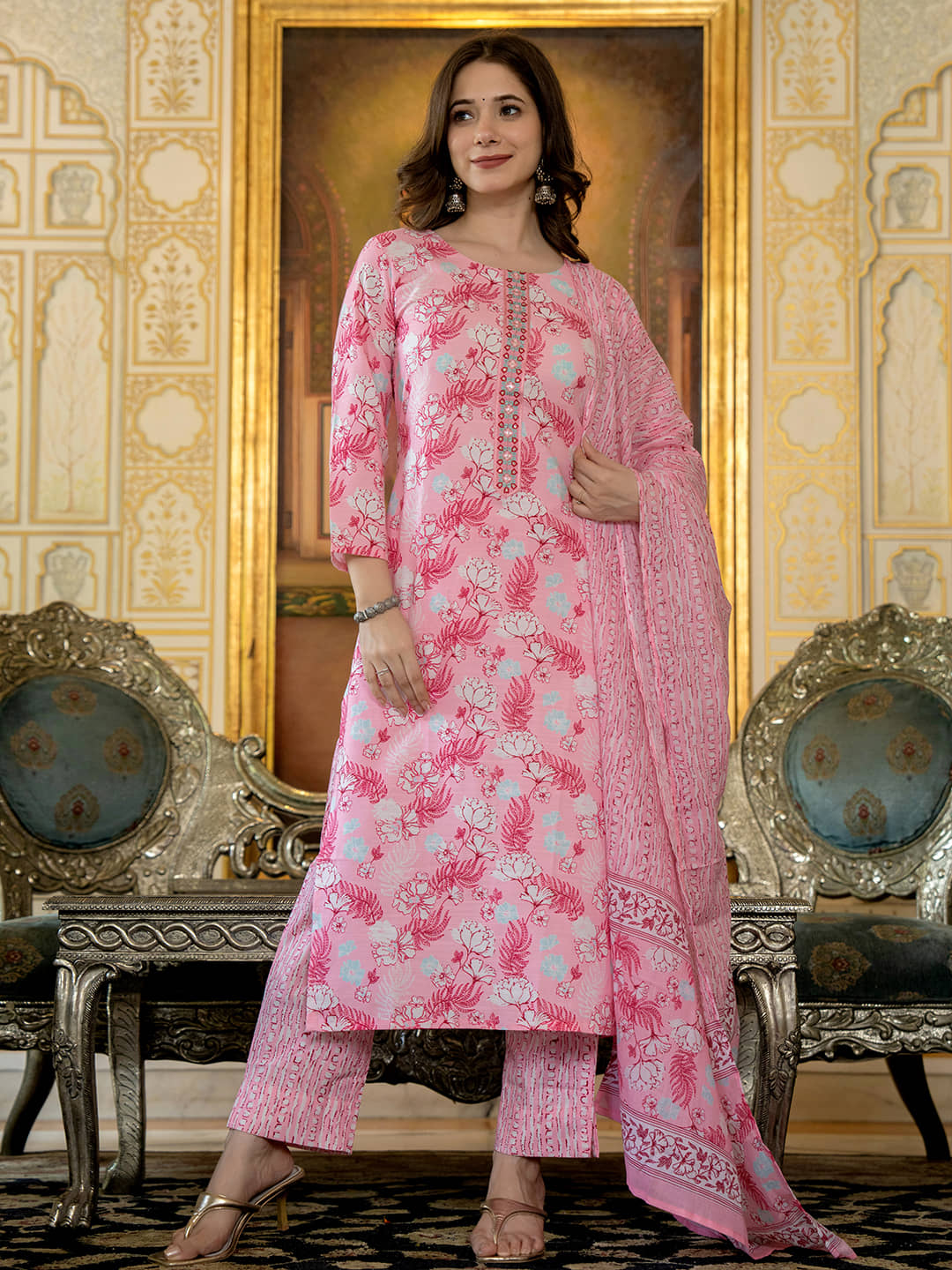 Vaamsi Rayon Printed Kurti With Pants Women's Stitched Salwar Suit - Pink ( Pack of 1 )