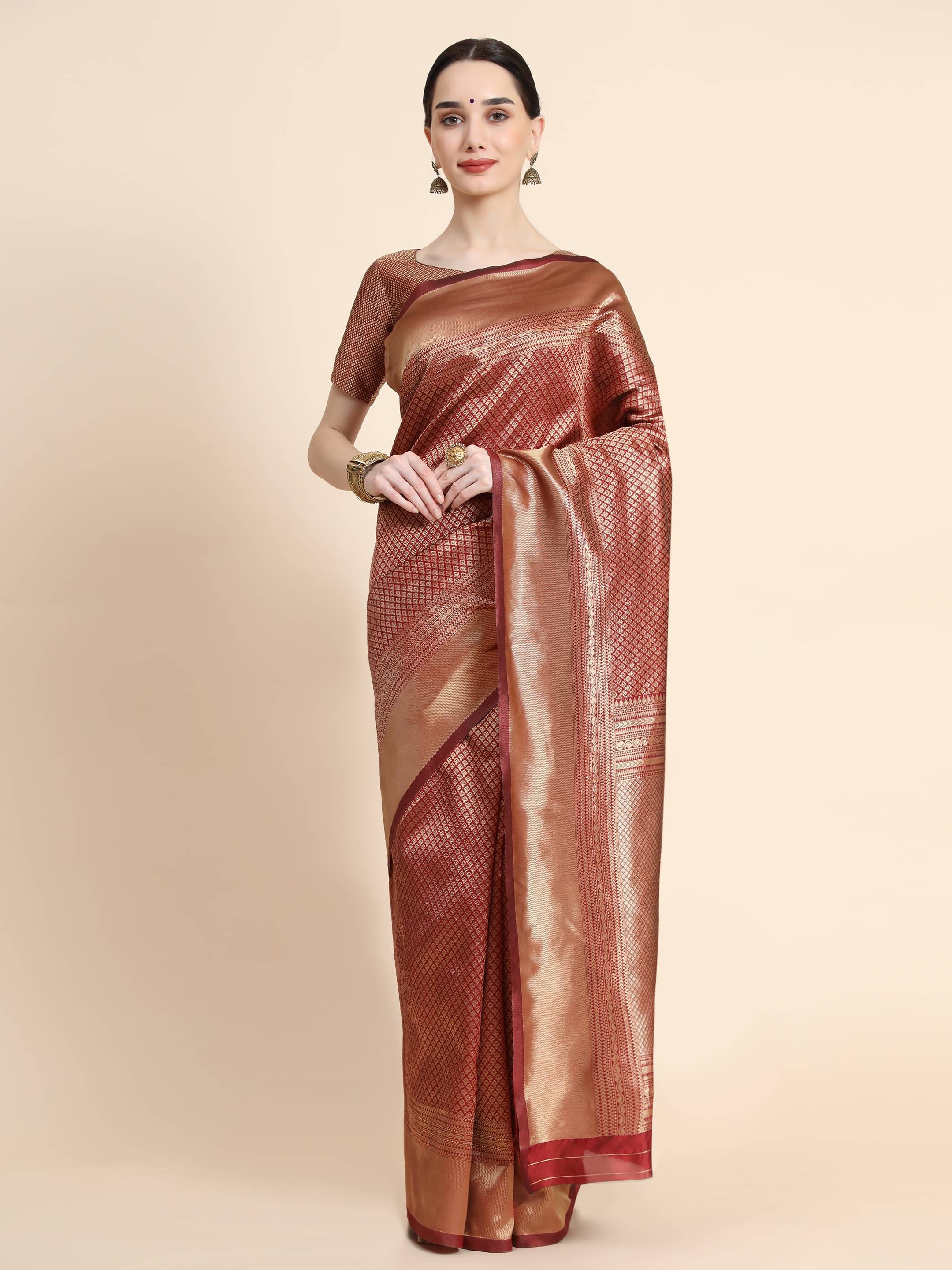     			Vastukala Silk Woven Saree With Unstitched Blouse Piece ( Maroon )