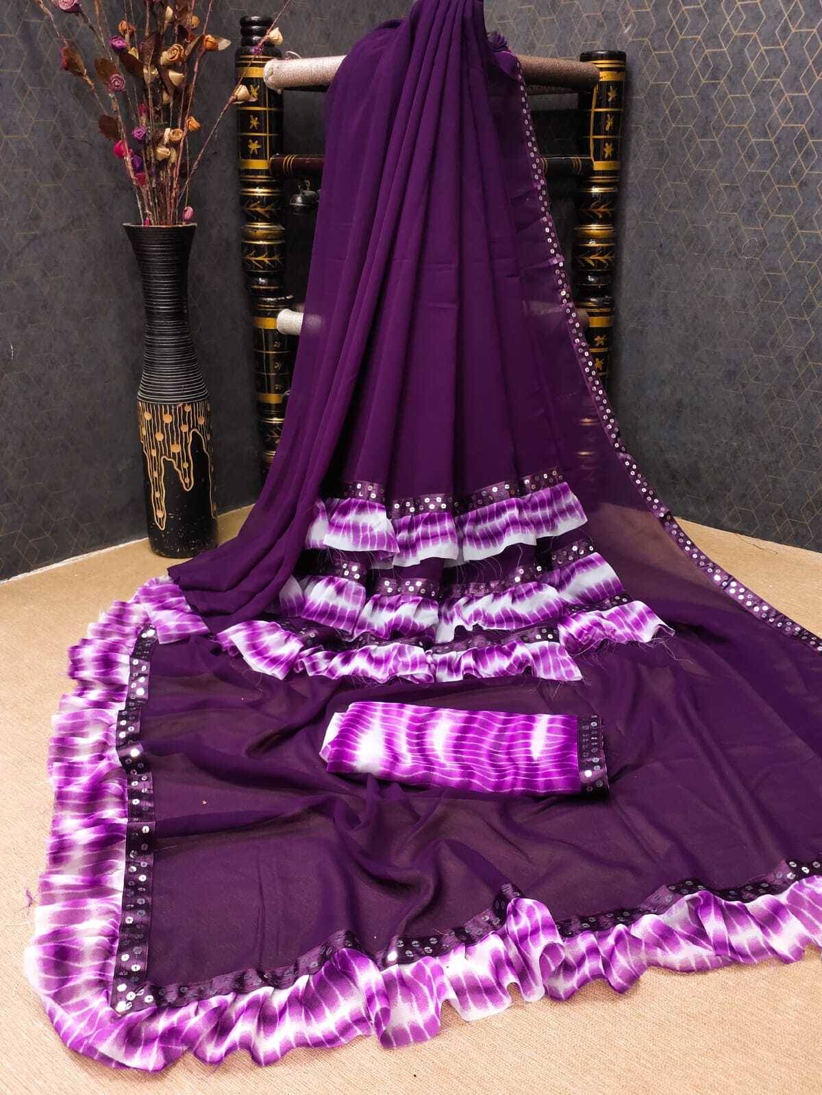     			Vastukala Georgette Printed Saree With Unstitched Blouse Piece ( Purple )