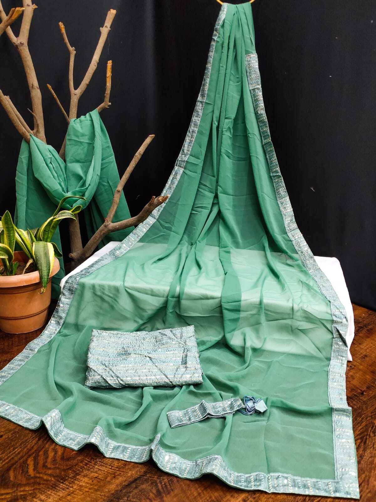 Vastukala Georgette Embellished Saree With Unstitched Blouse Piece ( Green ) Vastukala Georgette Embellished Saree With Unstitched Blouse Piece ( Green )