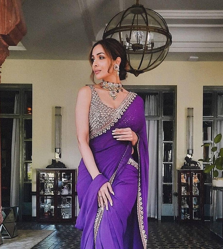     			Vastukala Georgette Embellished Saree With Unstitched Blouse Piece ( Purple )